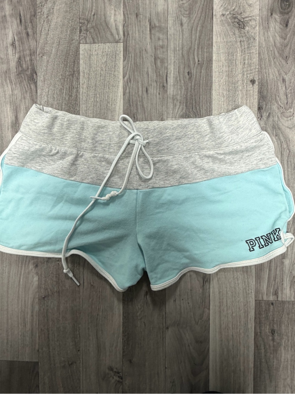 PINK Victoria's Secret Light Blue & Gray Drawstring Athletic Shorts